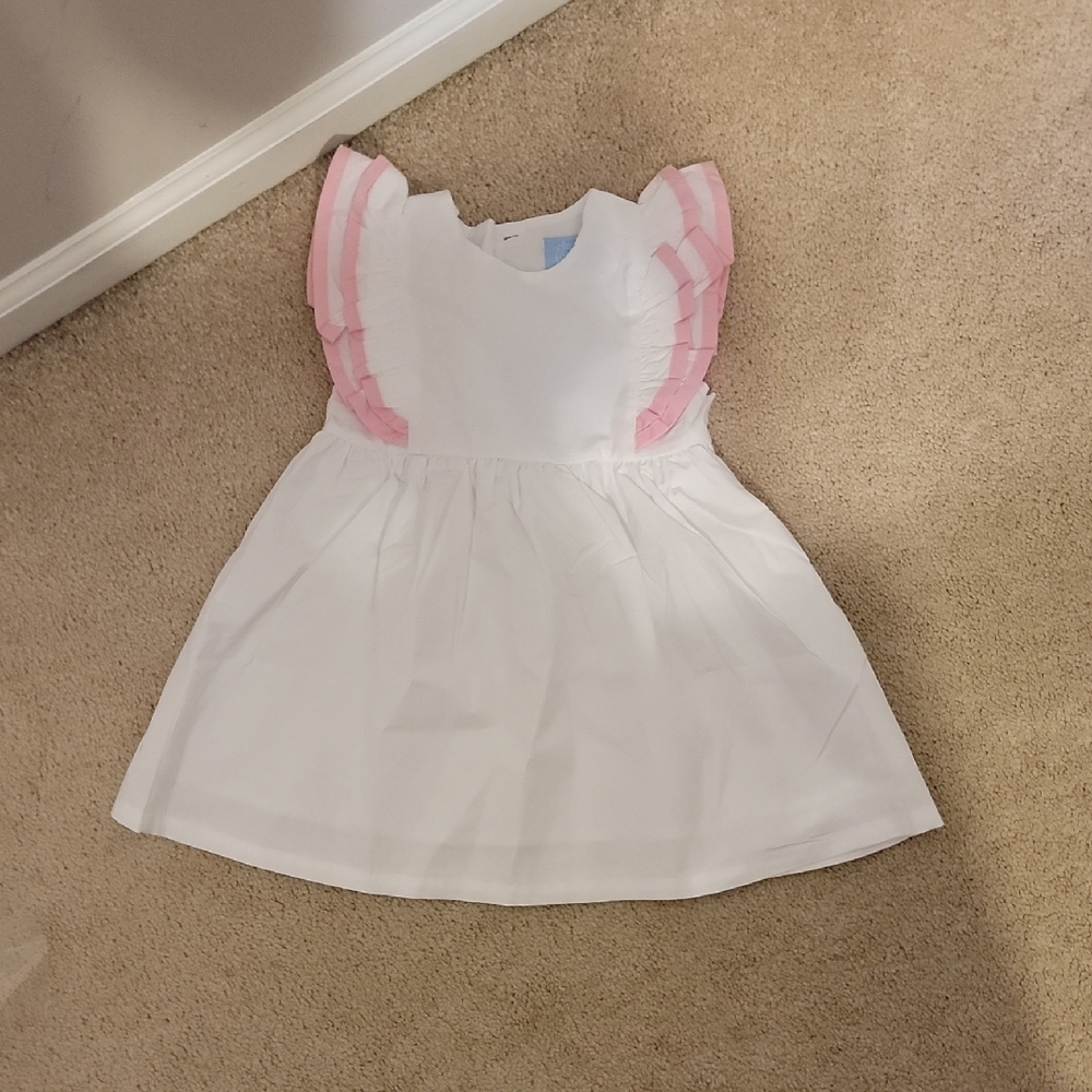 Adorable White and Pink Ruffle Sleeve Kids Dress